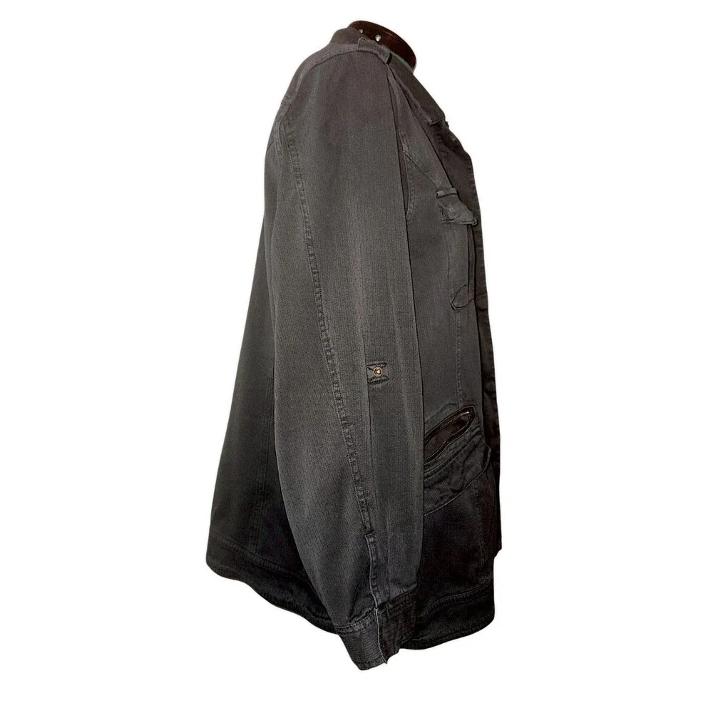 Torrid Jean Jacket Womens Size 2 Black Denim Long Moto Beaded Fray Biker Punk